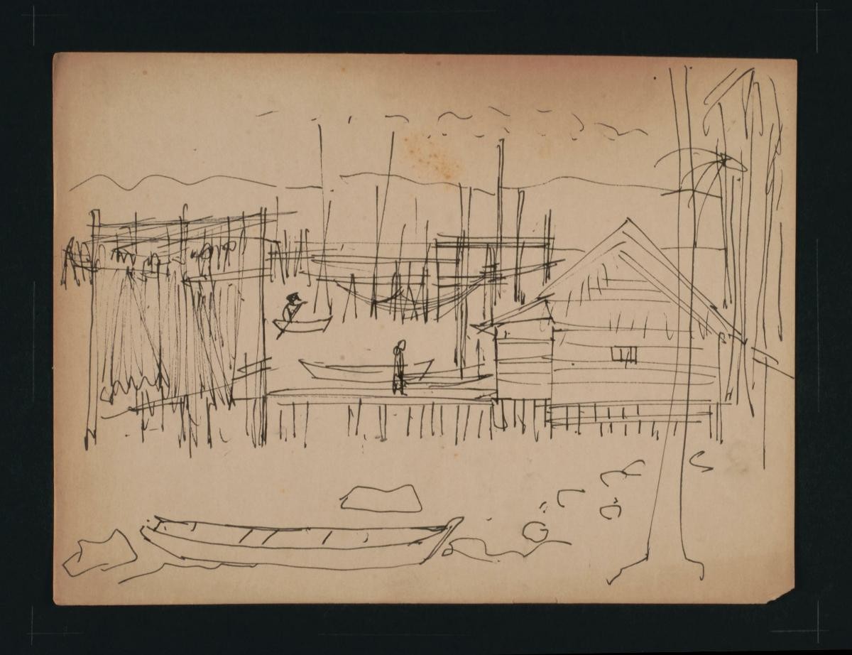 Untitled (Man Rowing Boat, Woman on Walkway)
