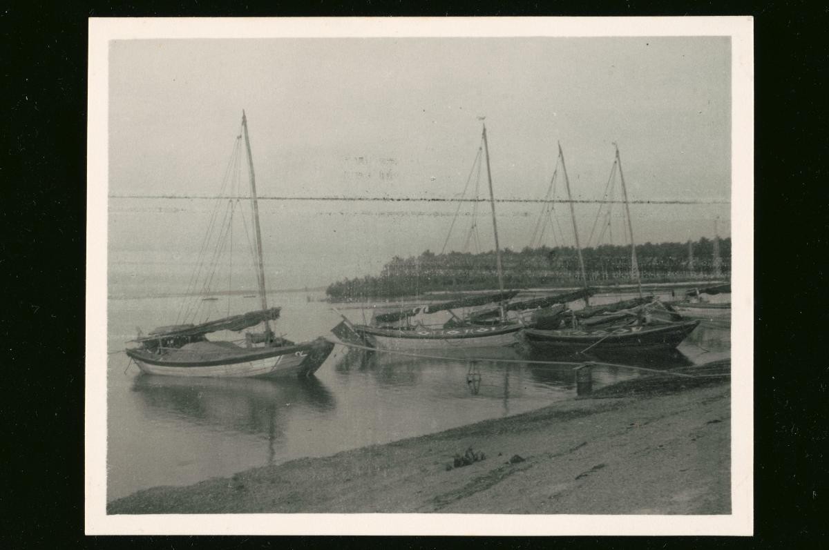Sail boats beached along the shore