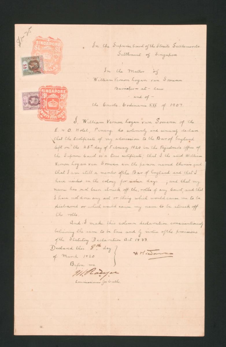 Declaration of William Vernon Logan Van Someren