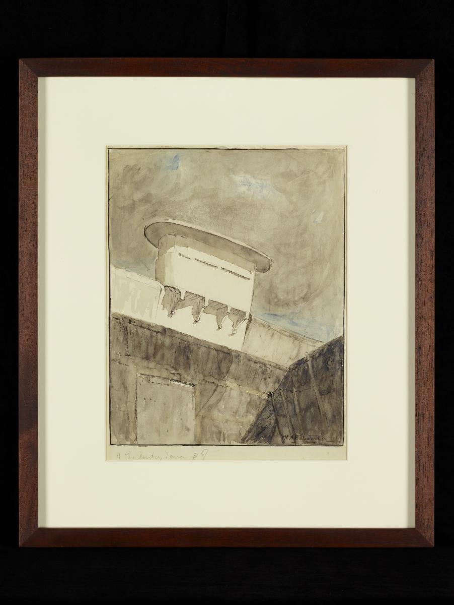 Painting titled "The Sentry Tower"
