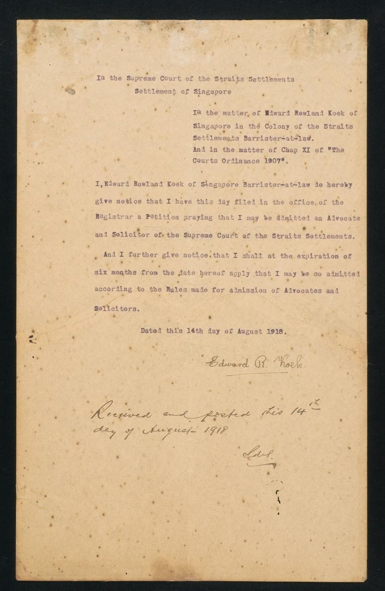 Notice filed by Edward Roland Koek