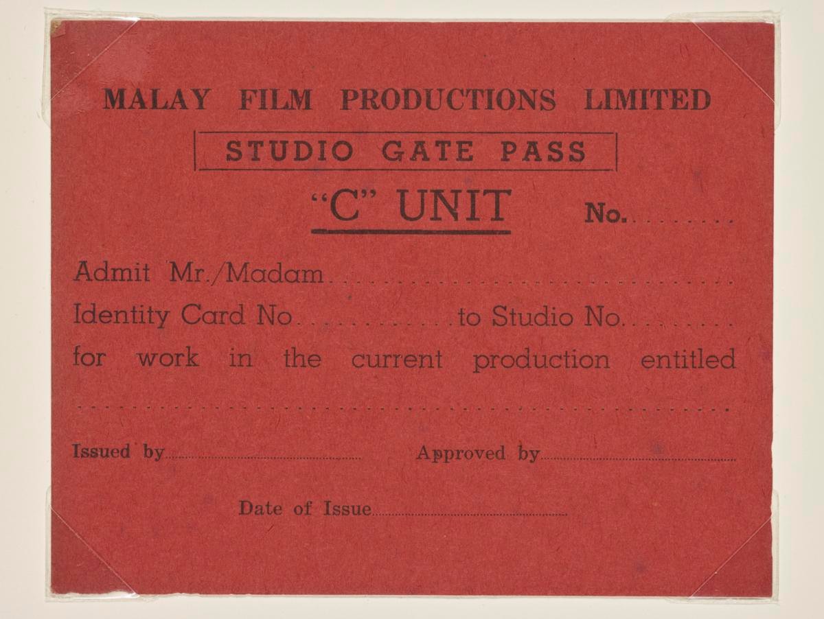 Studio Gate Pass for "C" Unit, Malay Film Productions Ltd