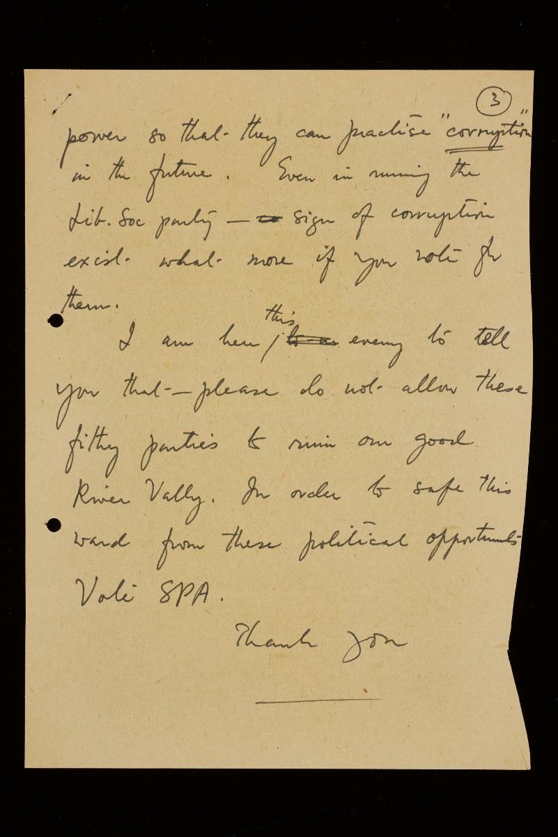 An excerpt from a draft of a Singapore People’s Alliance (SPA) speech