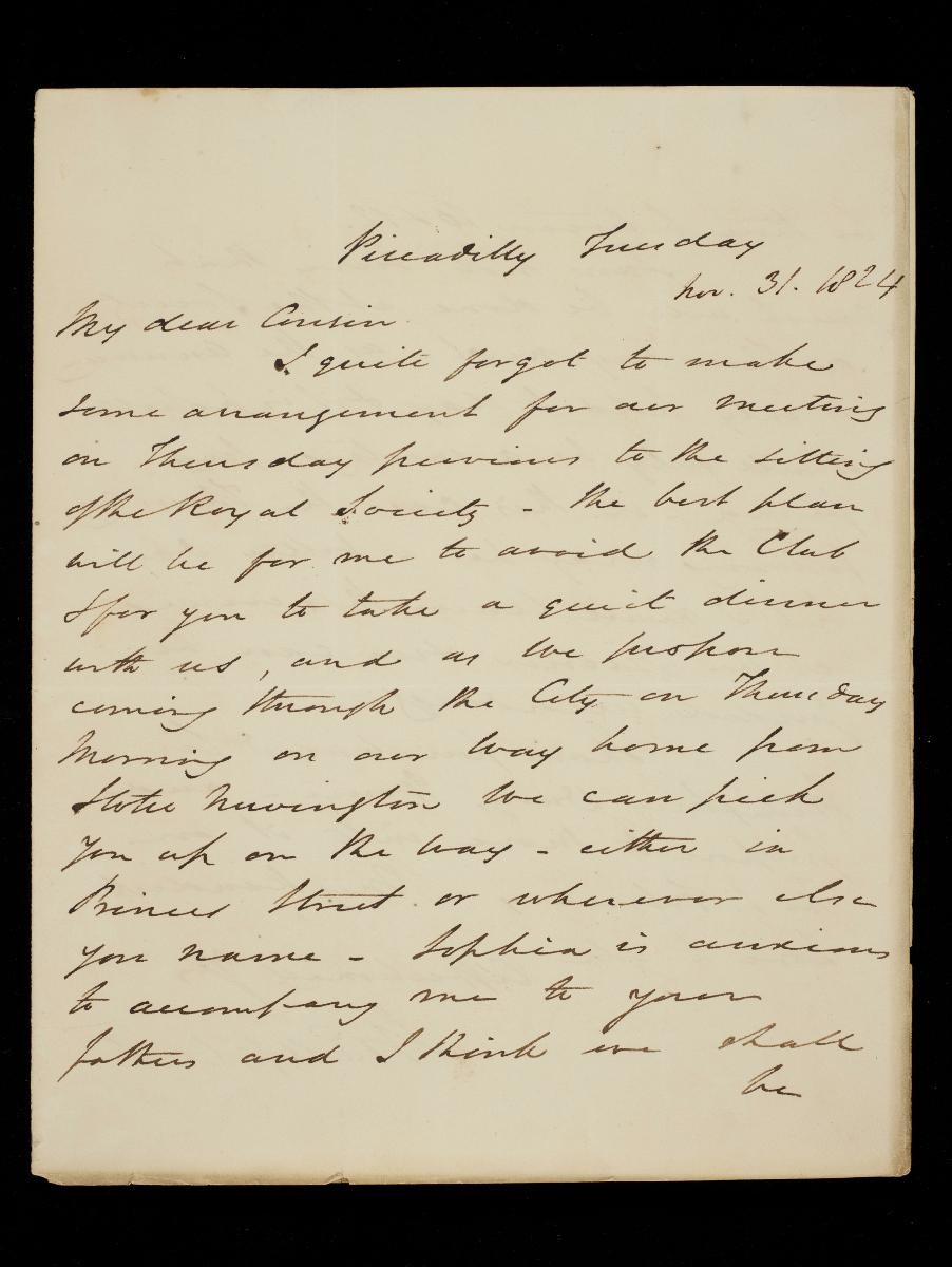 Letter from Thomas Stamford Raffles to the Revd Thomas Raffles