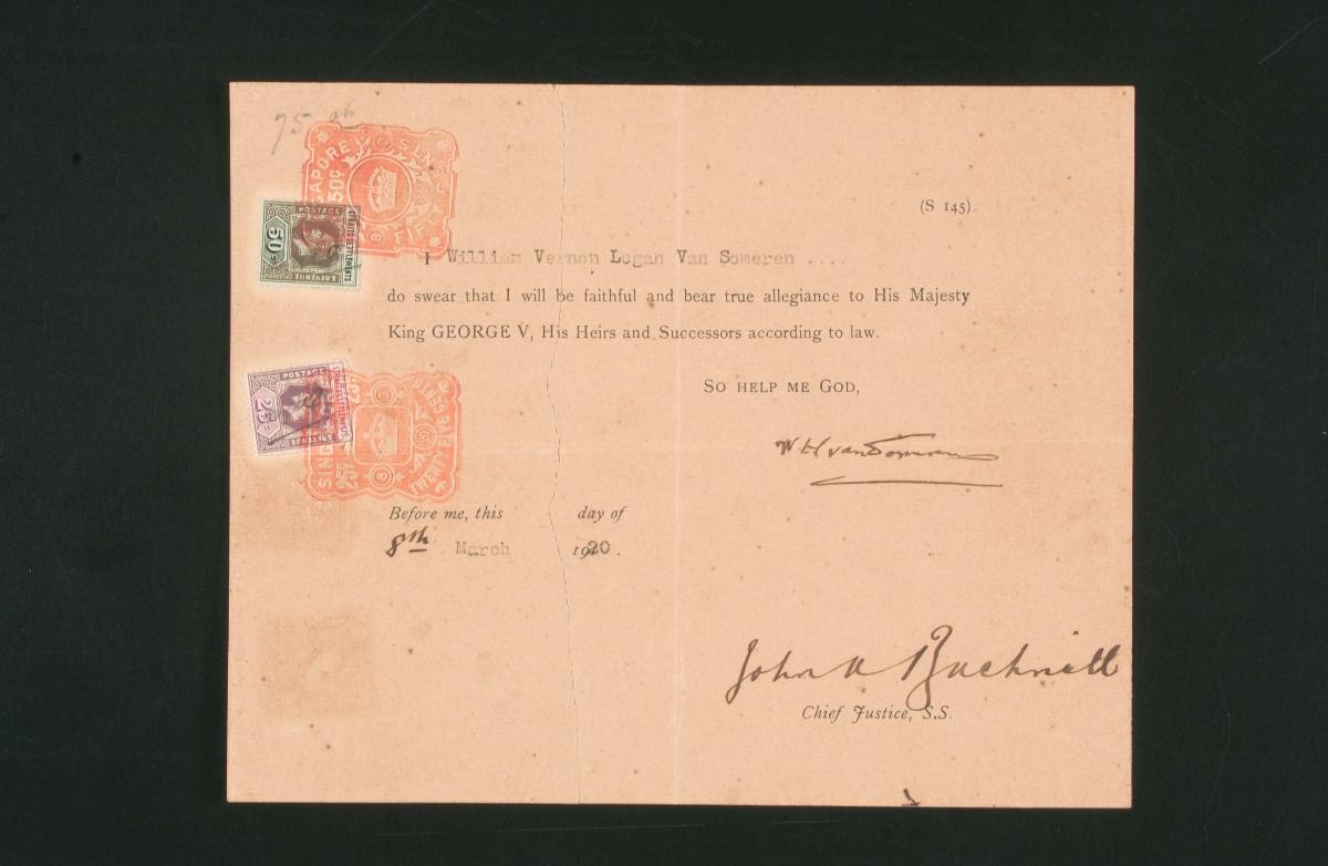 Oath sworn by William Vernon Logan Van Someren