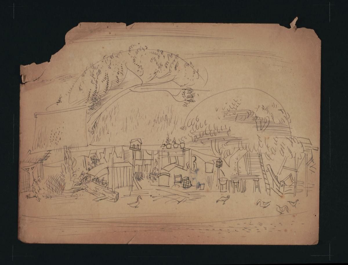 Untitled (Village Scene, Trees and Ducks)