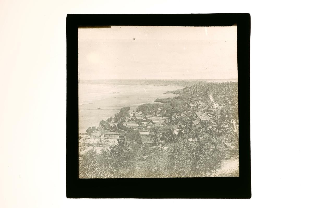 A glass lantern slide depicting a coastal scene