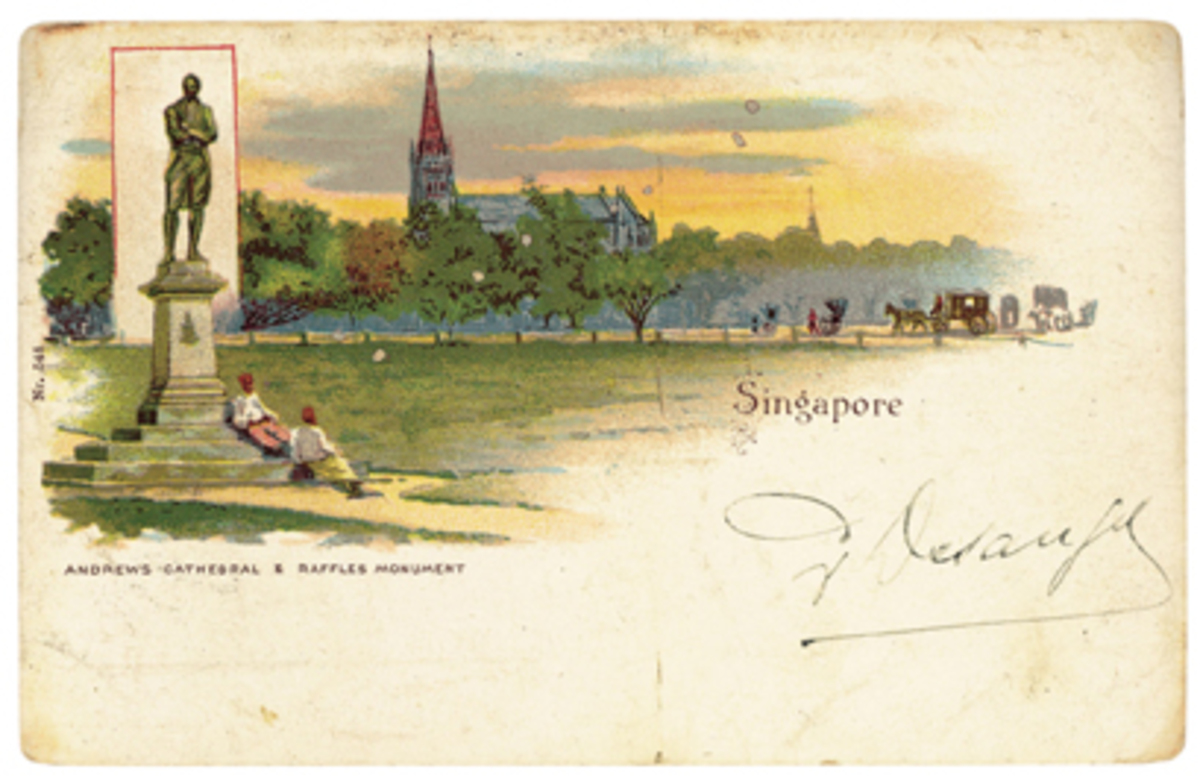 1898 Andrews Cathedral & Raffles Monument Postcard