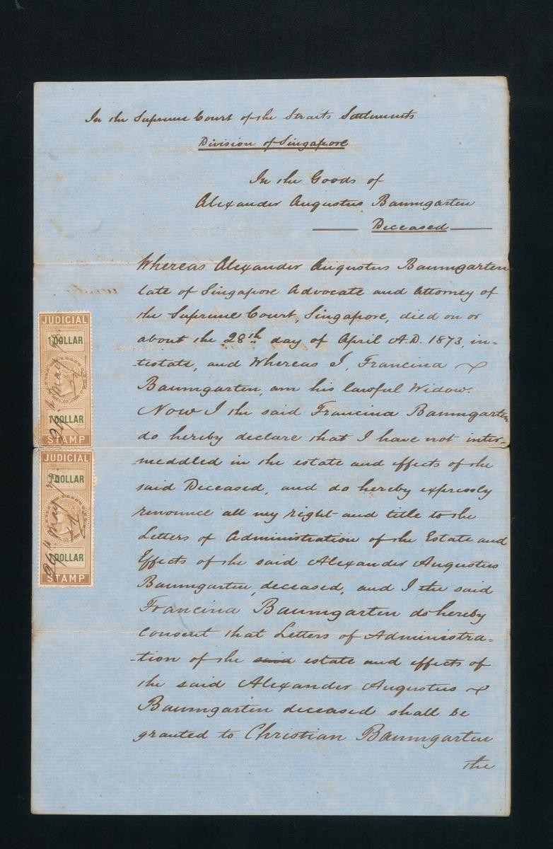 Renunciation of the letters of administration by Francina Baumgarten