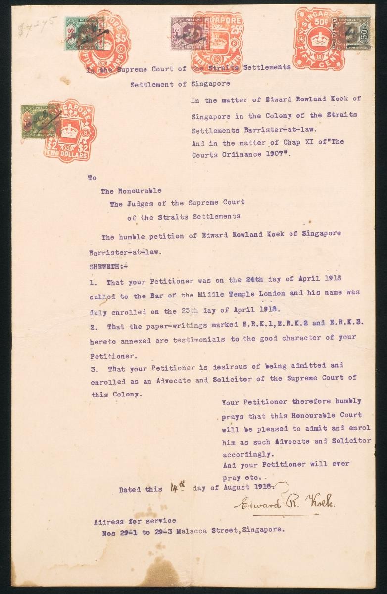 Petition of Edward Roland Koek