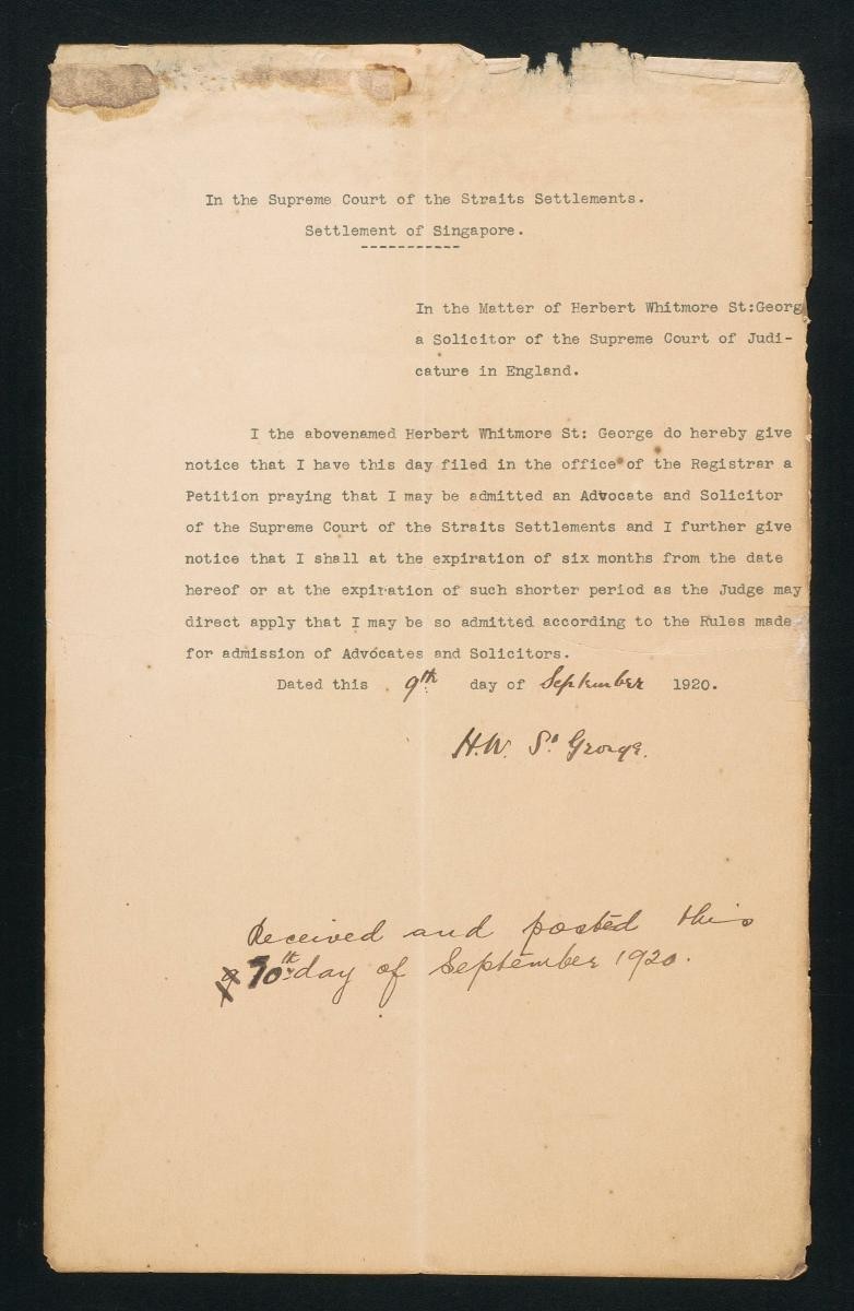 Notice filed by Herbert Whitmore St George