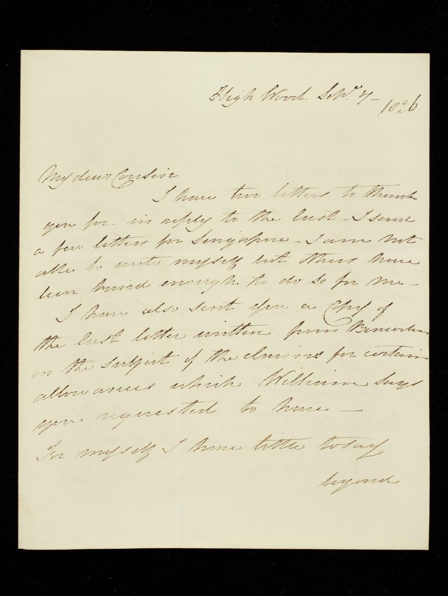 Letter from Lady Raffles to the Revd Thomas Raffles