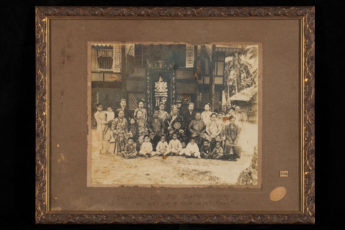 Birthday photograph showing family with longevity character