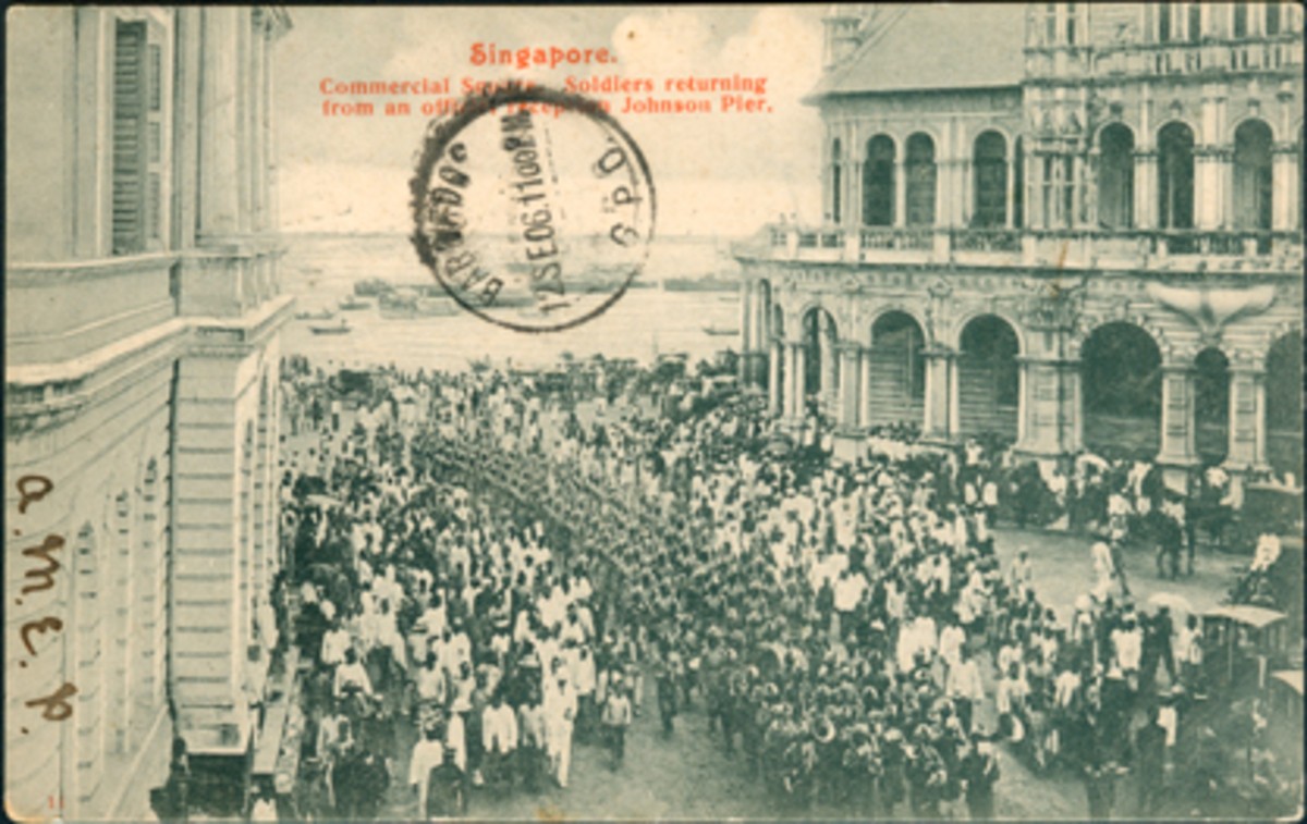 Commercial Square Soldiers returning from an official reception Johnson Pier. Singapore.