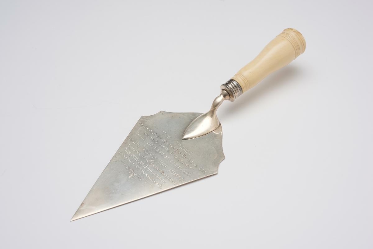 Commemorative Trowel presented by BP de Silva to Yang di-Pertuan Negara Yusof Ishak
