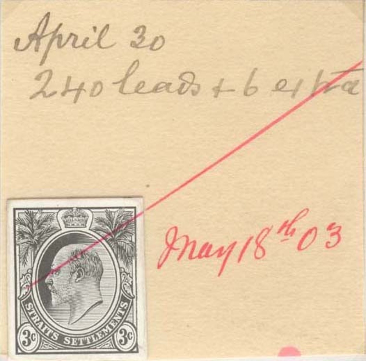 King Edward VII mounted die proof of 3-cent.