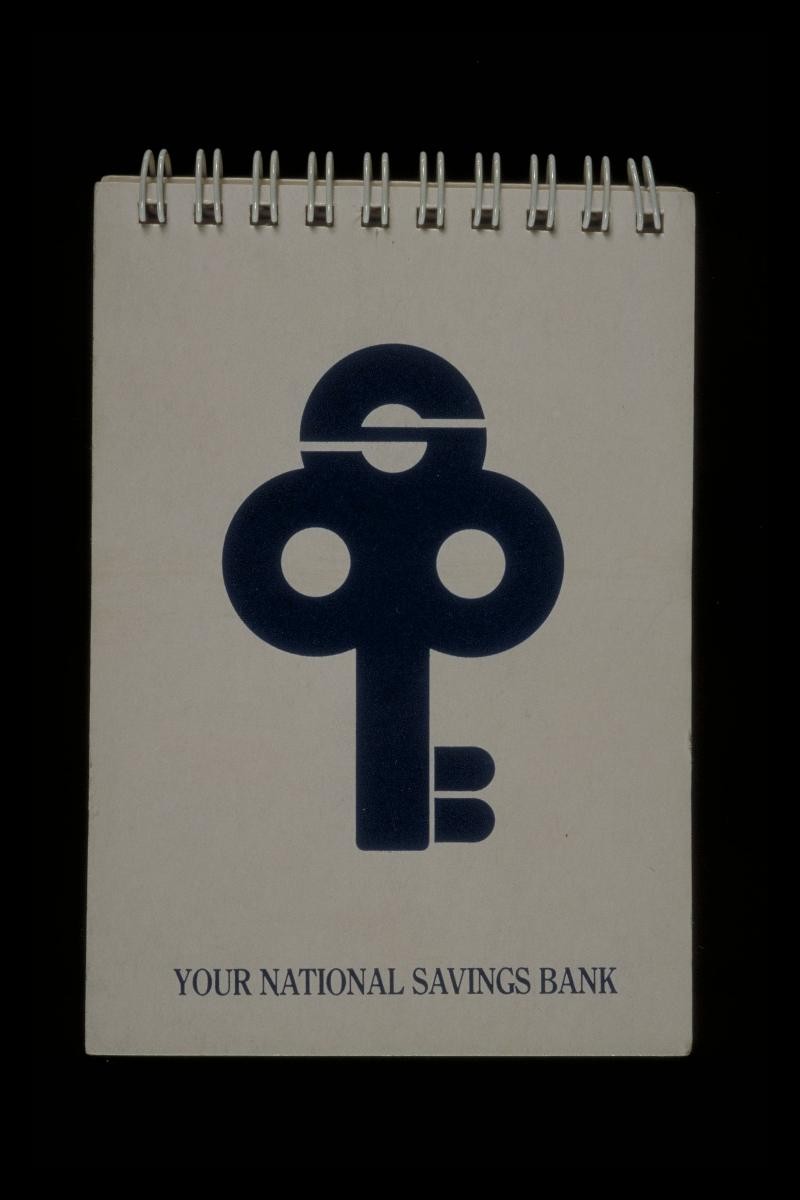 Notebook with slogan, ‘Your national savings bank’