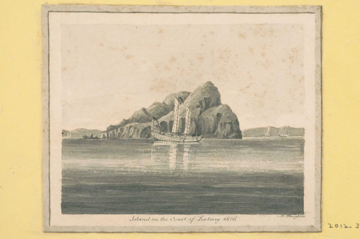 Drawing from the Houghton Album titled 'Island on the Coast of Leotong, 1816'