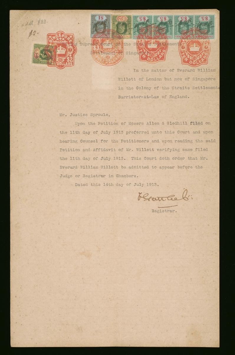 Order of the Supreme Court of the Straits Settlements concerning Everard William Willett
