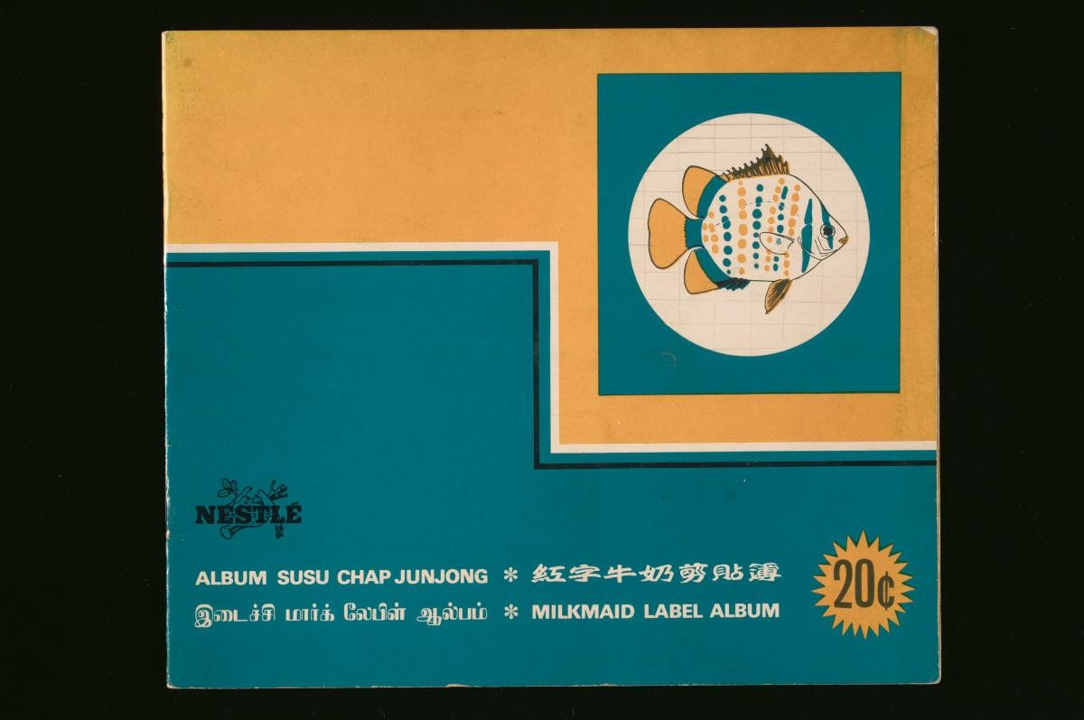 Collector's album for Milkmaid brand sweetened condensed milk tin labels, Tropical Fish series