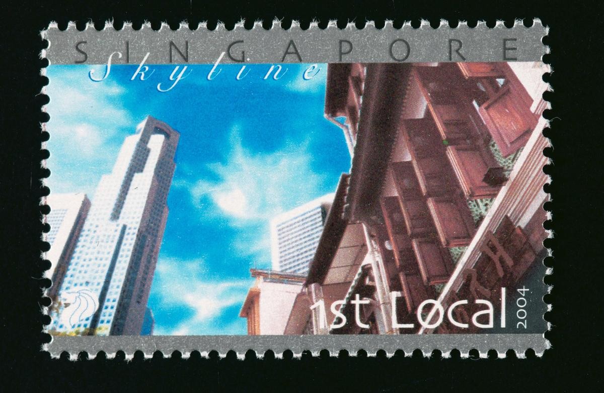 A stamp featuring a view of Singapore’s modern skyline