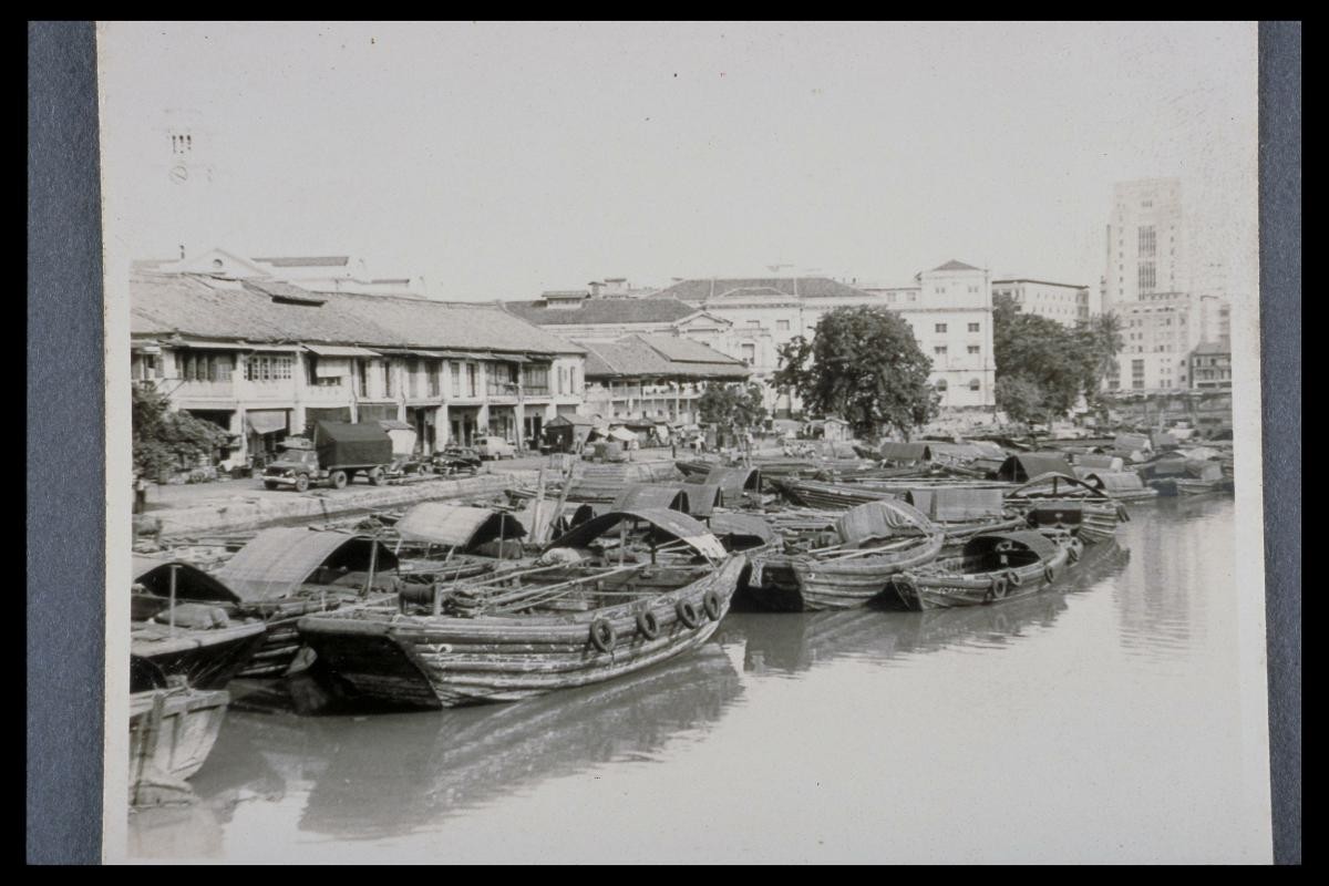 Lighters docked at the Singapore River