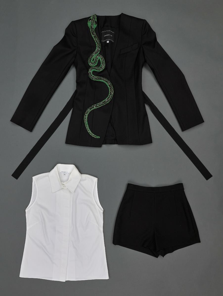 Jacket, blouse and shorts