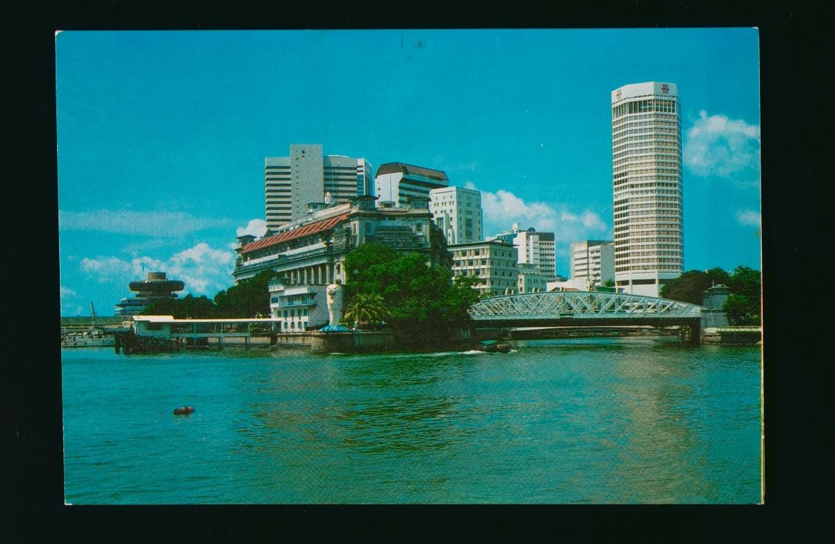 Postcard showing waterfront at the mouth of Singapore River