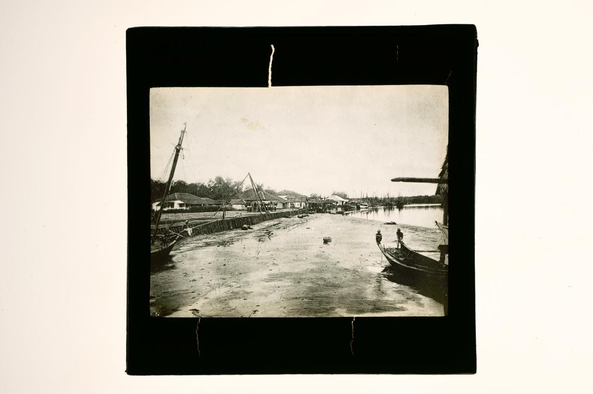 A glass lantern slide depicting a coastal scene