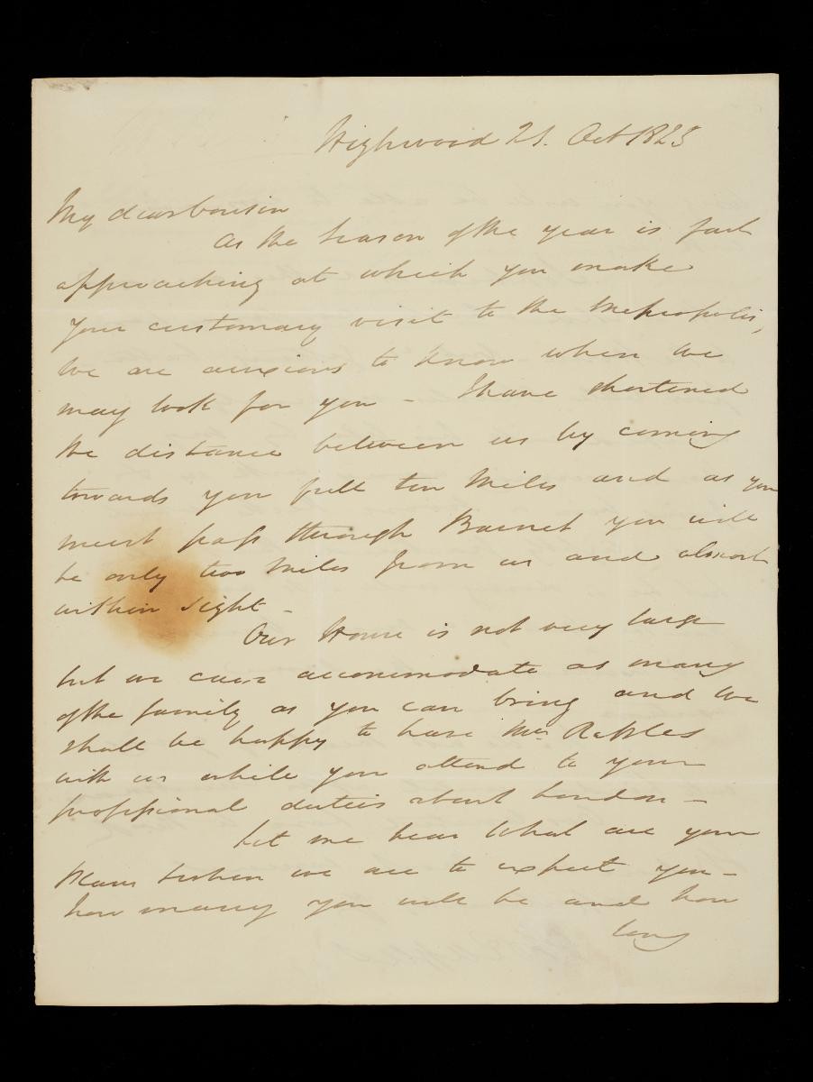 Letter from Thomas Stamford Raffles to the Revd Thomas Raffles