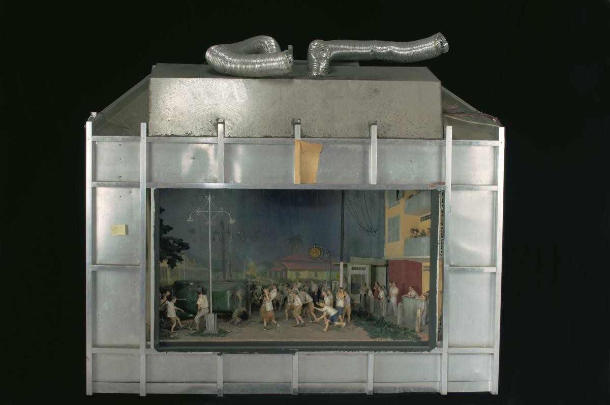 A diorama depicting the 1955 Communist riots in Singapore