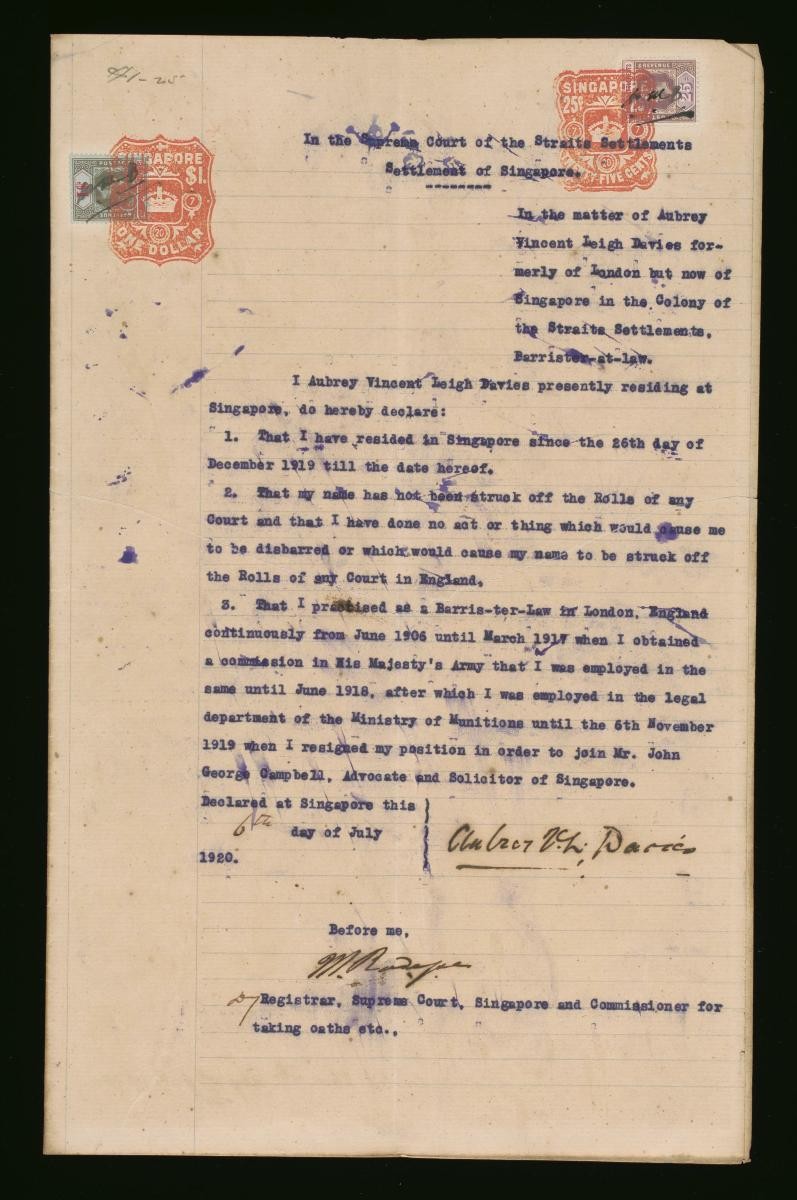Declaration of Aubrey Vincent Leigh Davies