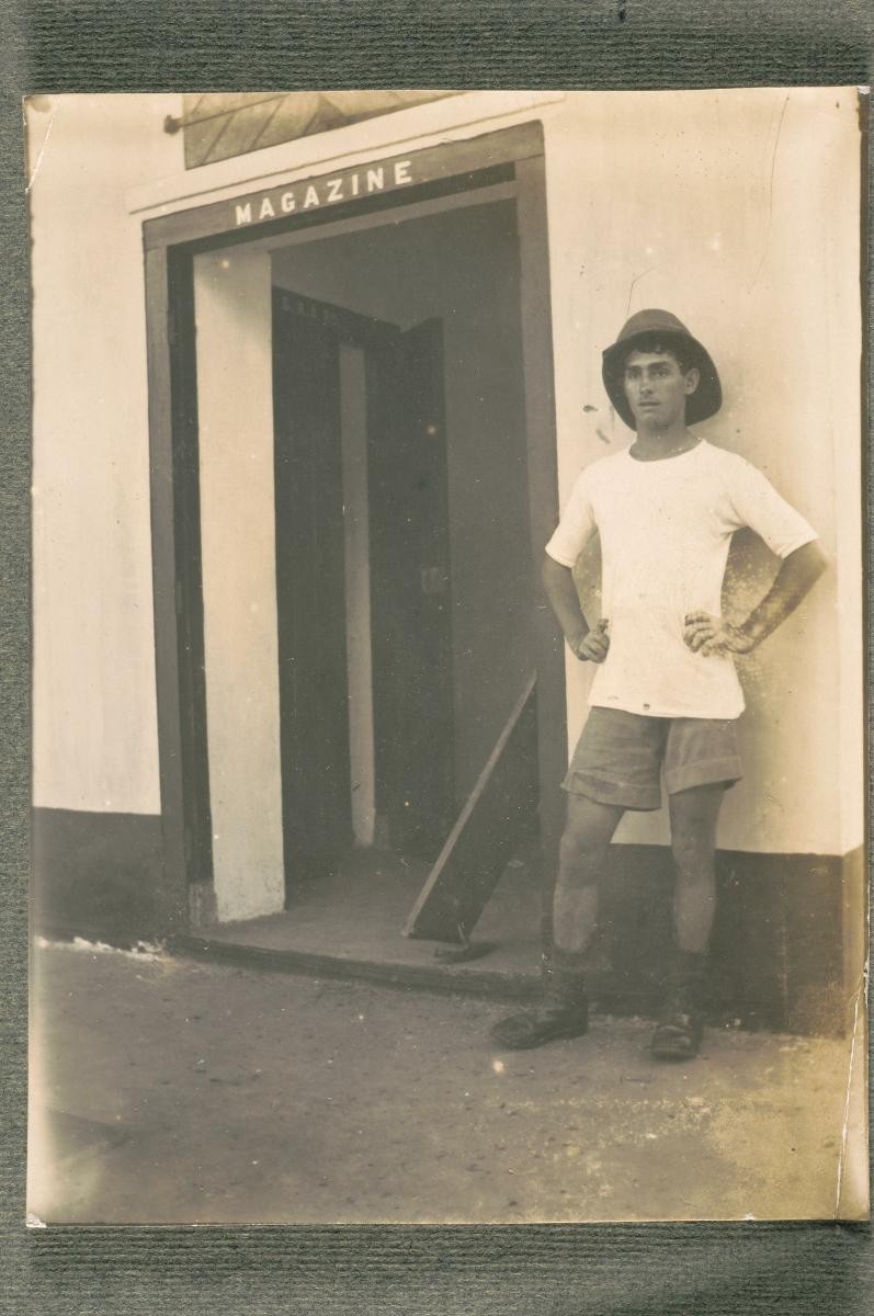 A soldier standing outside the magazine room at Tanglin Barracks