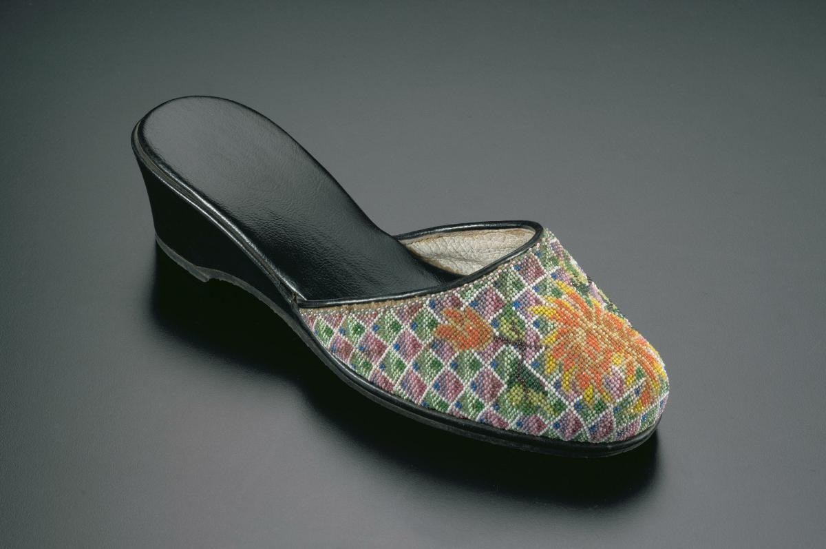Beaded slipper re-soled with a wedge