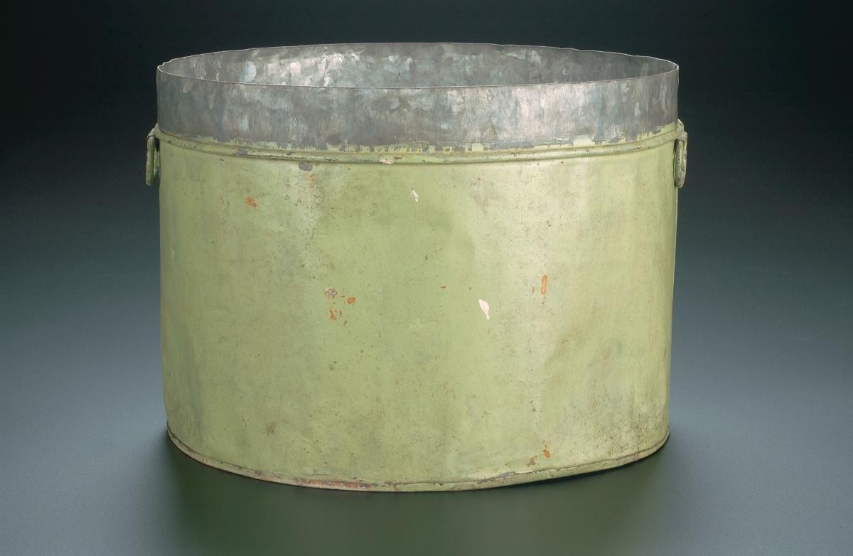 A metal container used for storing Chinese opera props