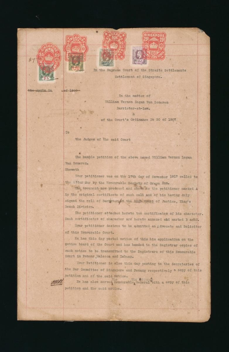 Petition of William Vernon Logan Van Someren