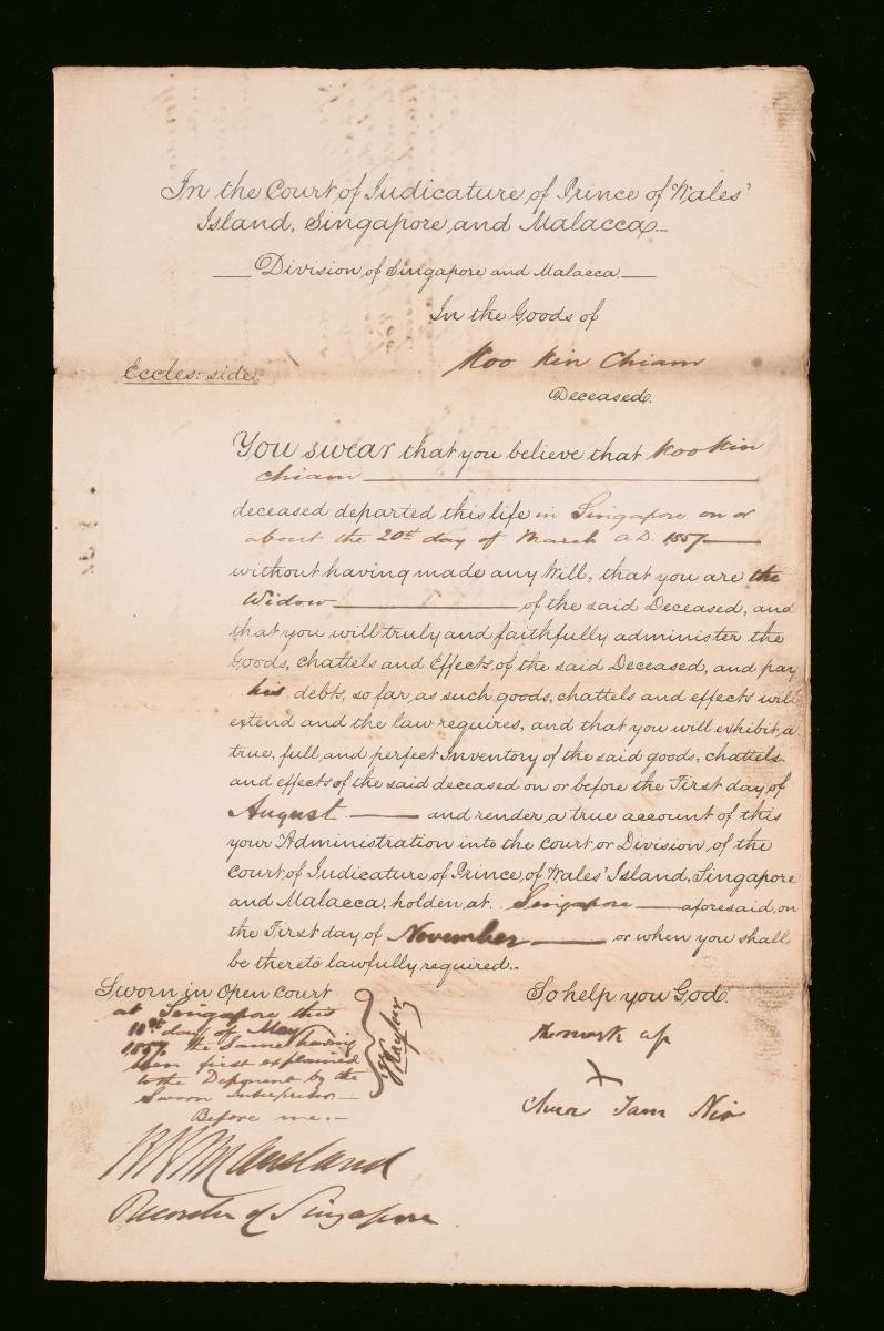 Oath sworn by Chua Tam Nio