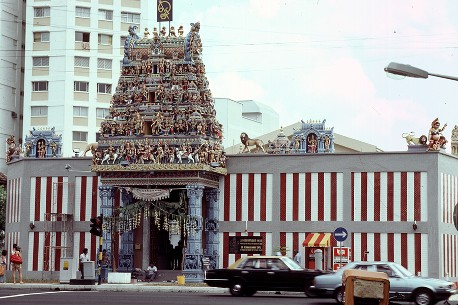 <a href="/assets/f3a7adf9-6824-4245-bc08-6a29e93c31ca/1-sri-veeramakaliamman-temple.jpg"><strong>The Veeramakaliamman Temple on Serangoon Road</strong></a><br>
1987-99<br>
<em>From the GP Reichelt Collection, National Archives of Singapore</em>