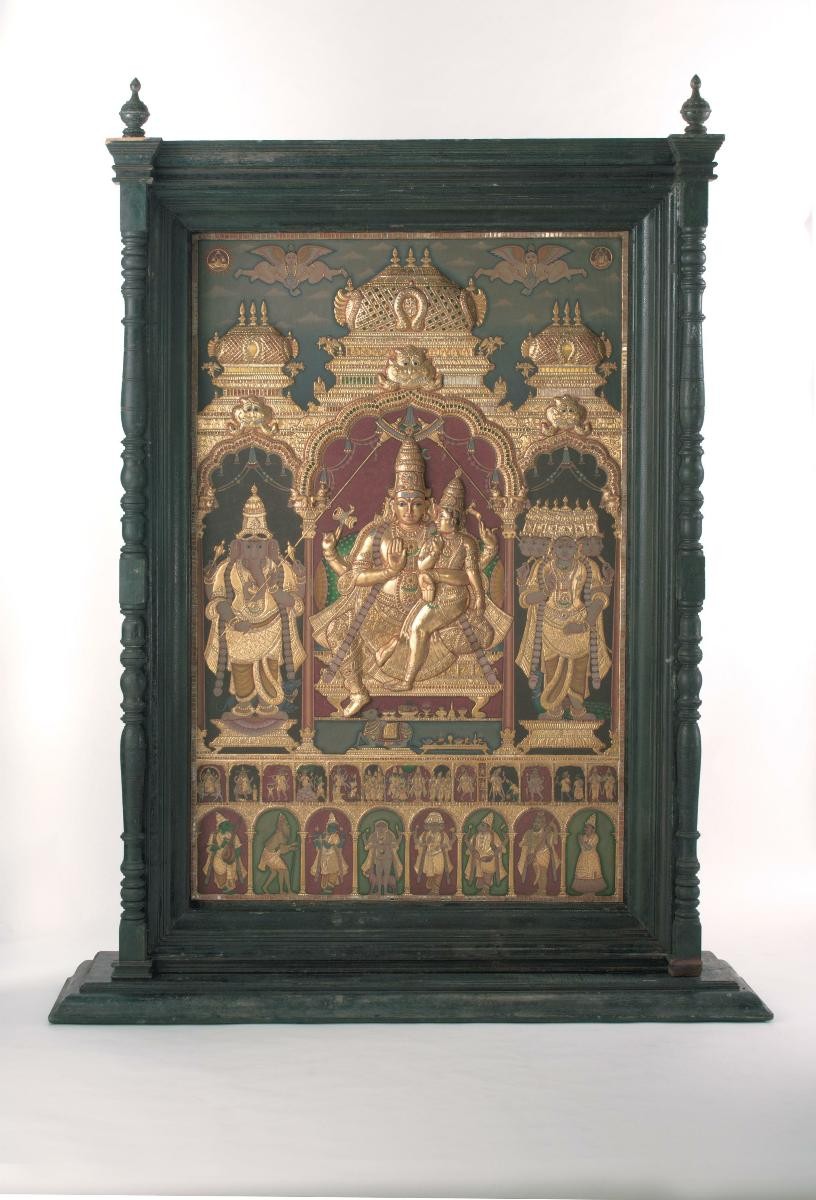 Seated Shiva-Parvati with Ganesha and Kartikeya