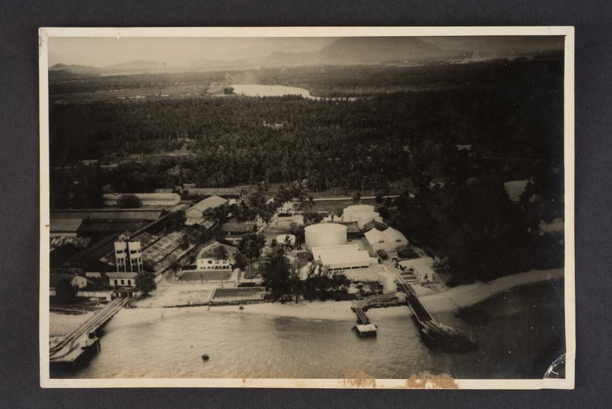 On back: “Aeriel view of “Shell” on Depot & Pier/ 1936/E”