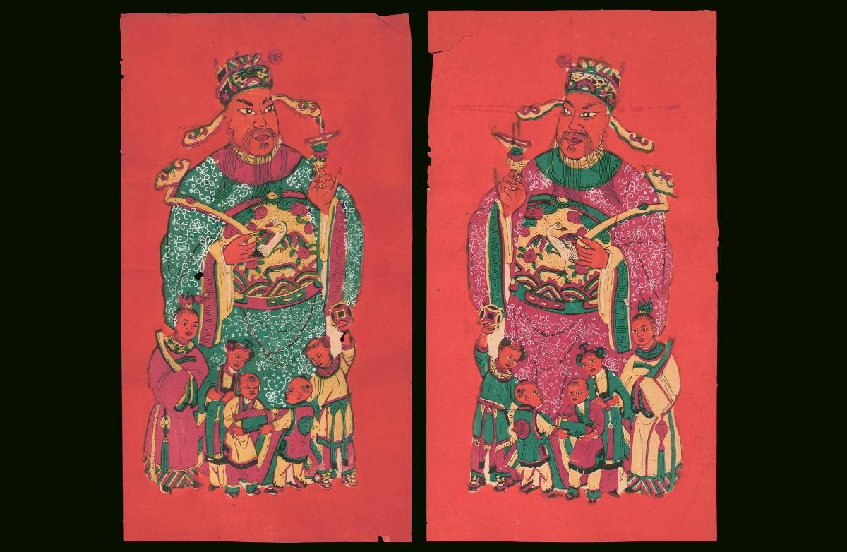 Chinese woodblock prints depicting Heavenly Officials with children