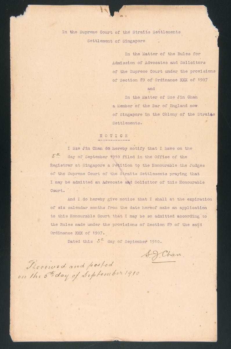 Notice filed by Sze Jin Chan