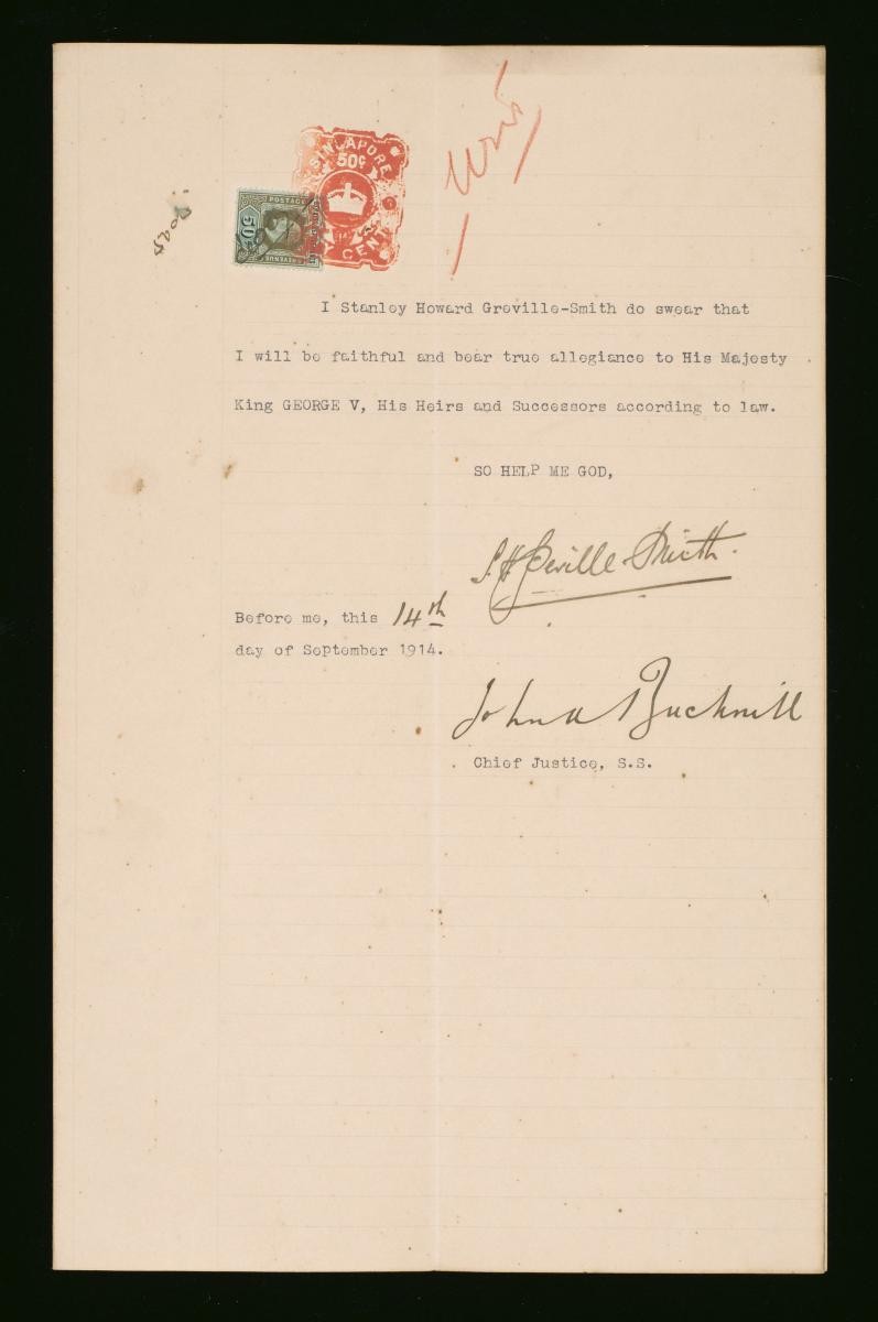 Oath sworn by Stanley Howard Greville-Smith