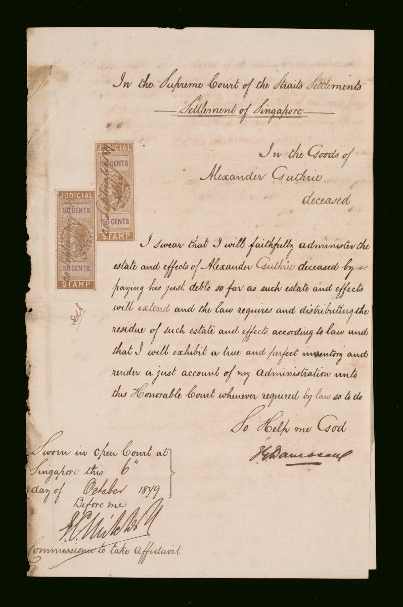 Oath concerning the estate of Alexander Guthrie