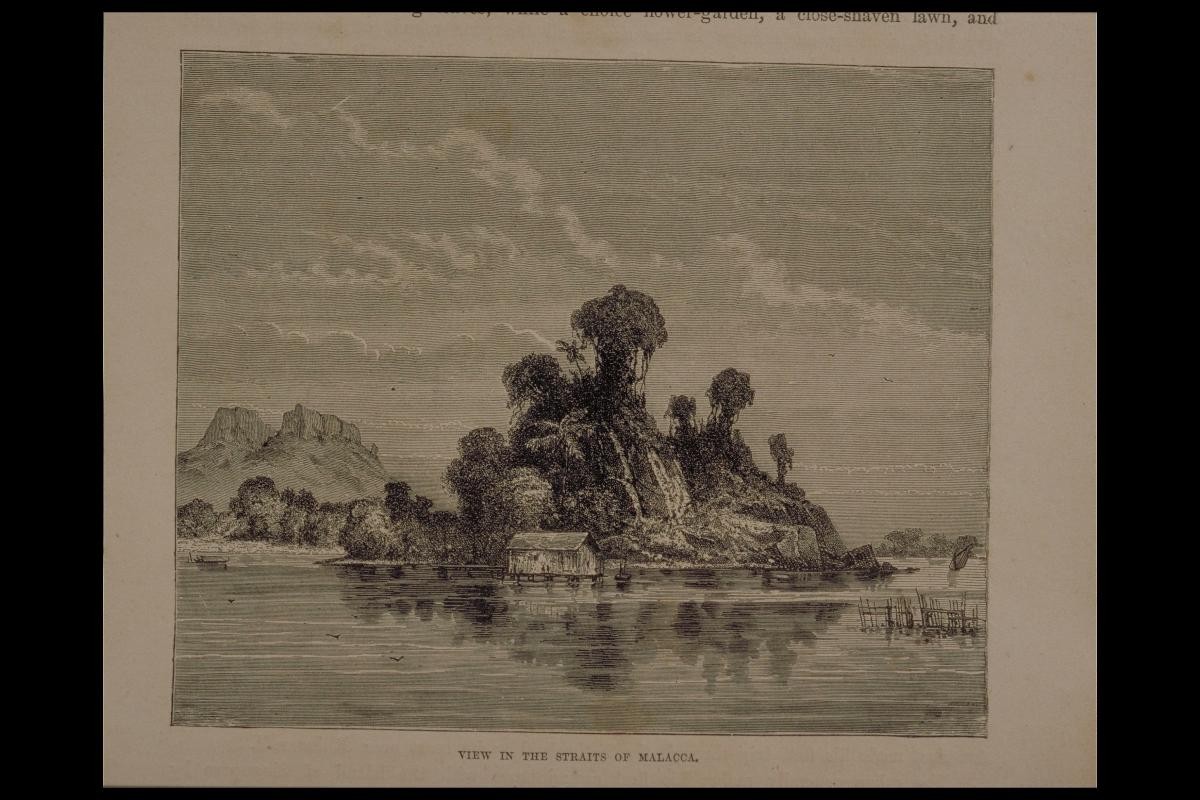 Print entitled 'View in the Straits of Malacca'