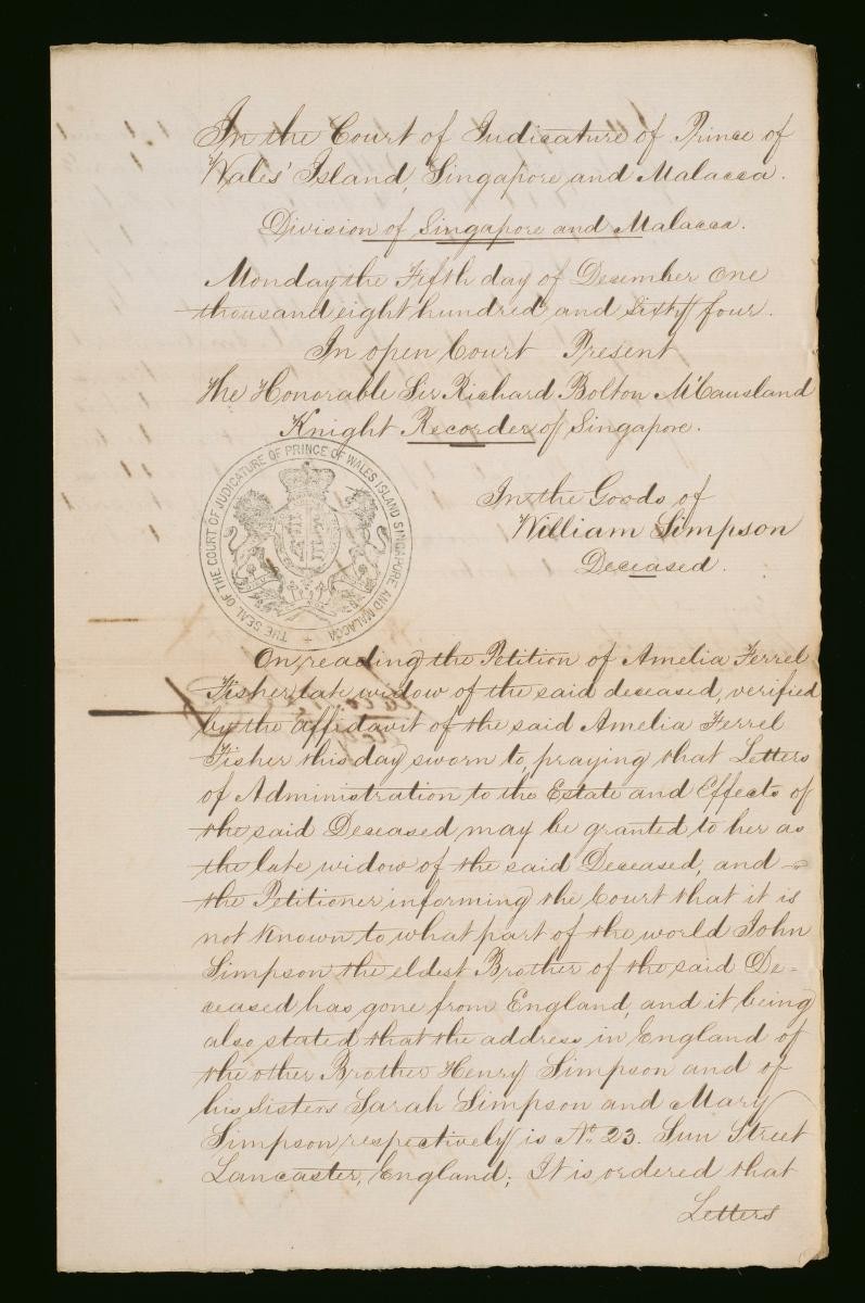 Court document concerning the estate of William Simpson