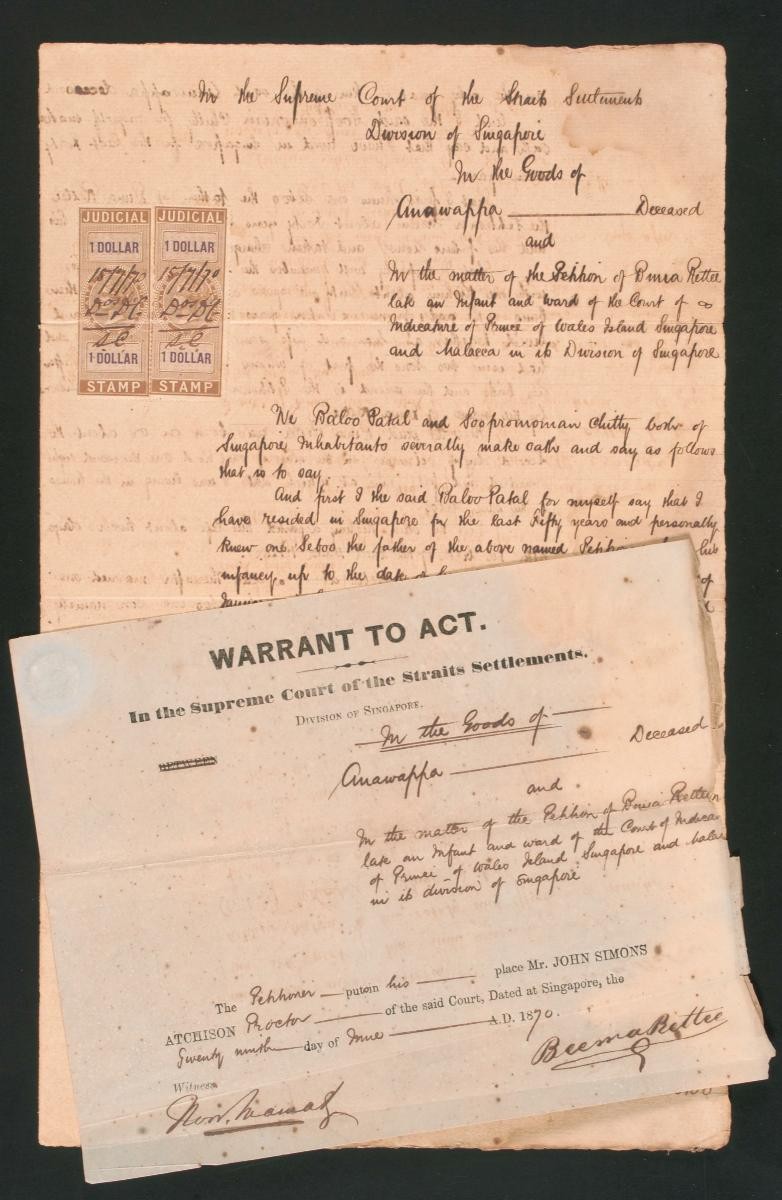 Warrant to act and oath concerning the estate of Amawappa