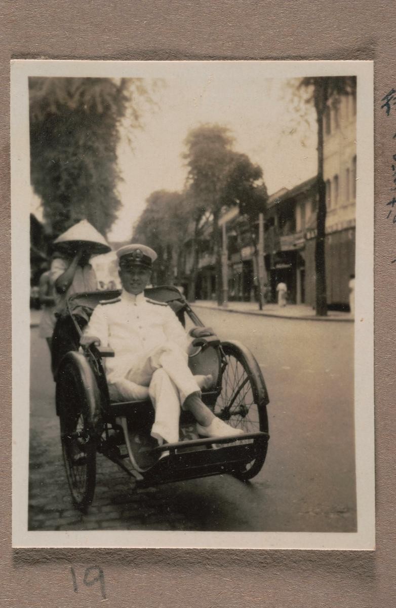 A Japanese officer on a rickshaw