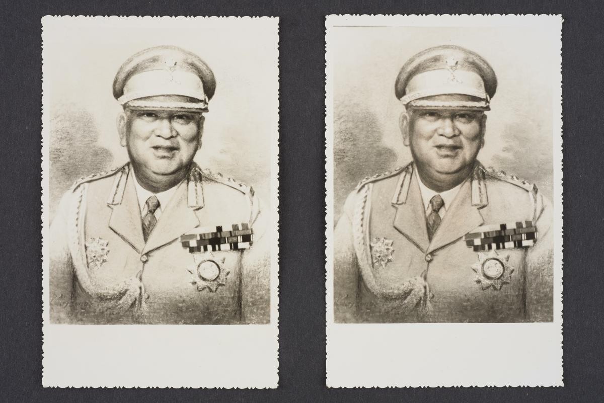 Two photographs of Low Kway Song’s portrait of Sultan Ismail of Johor