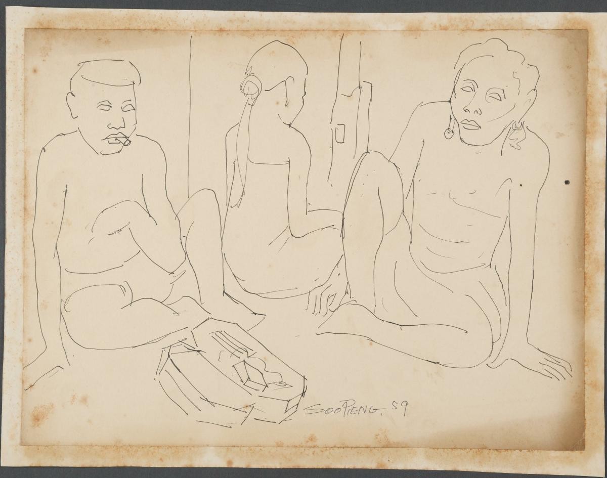 Untitled (Dayak Woman Sitting Down with Two Men Smoking)